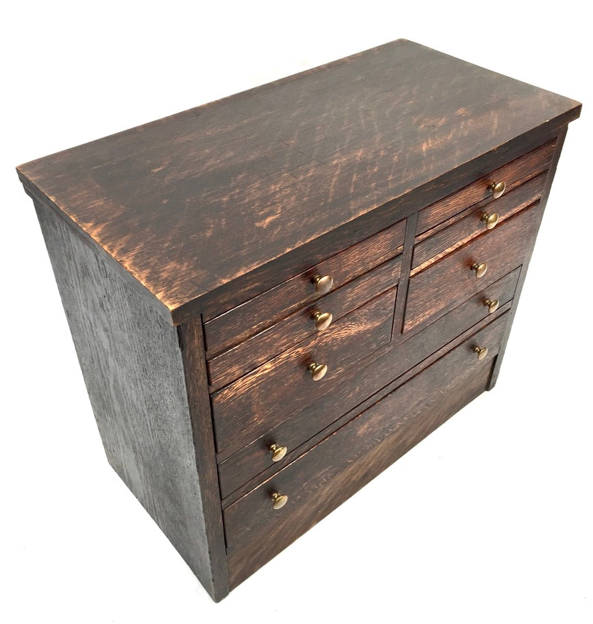 Antique Tabletop Wooden Tool Chest / Collectors Drawers Storage Box c.1900