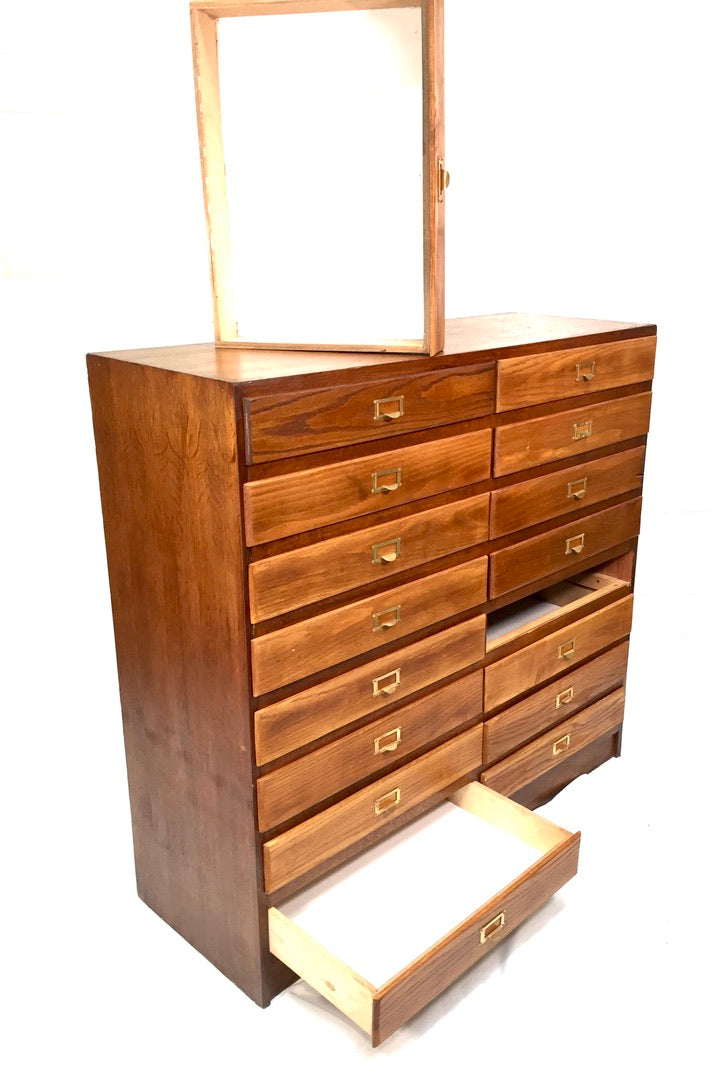 Antique Large Wooden Oak Office Double Filing Drawer Storage Cabinet Sideboard