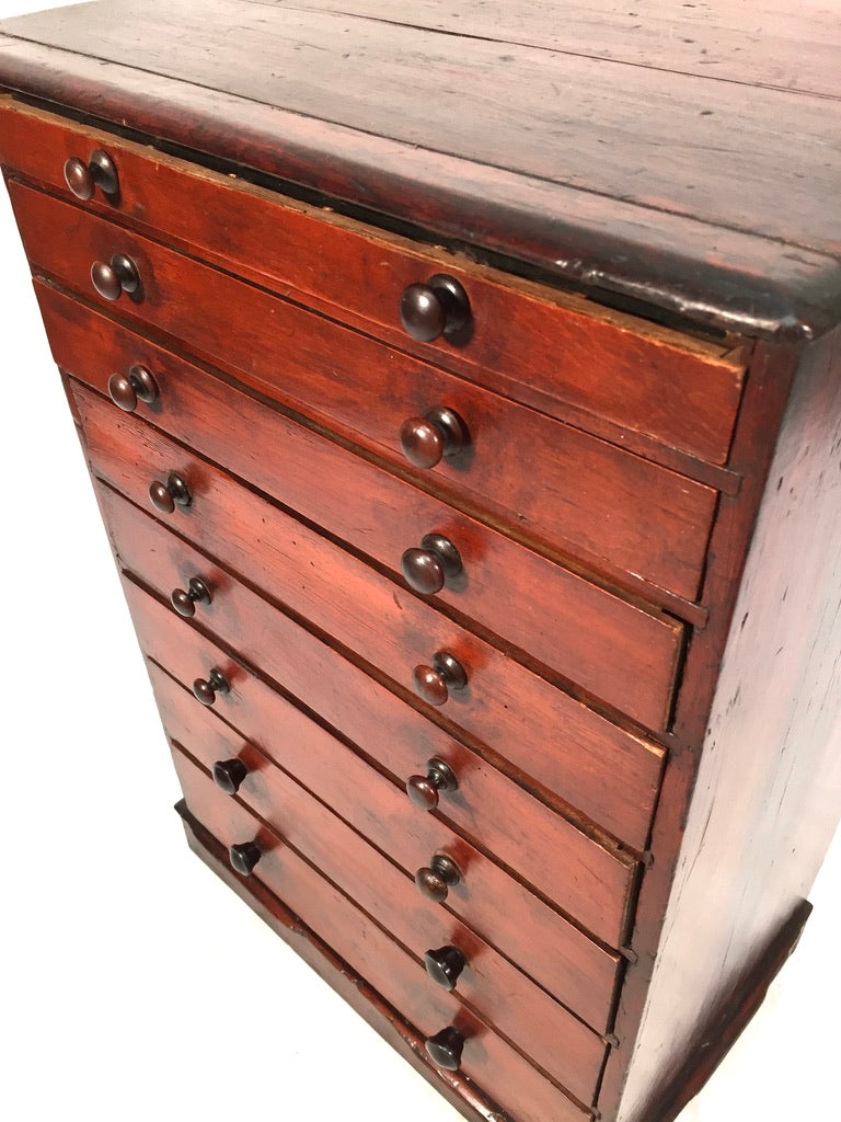 Antique Wooden Large Tabletop Collectors Cabinet Specimen Chest of Drawers c1900