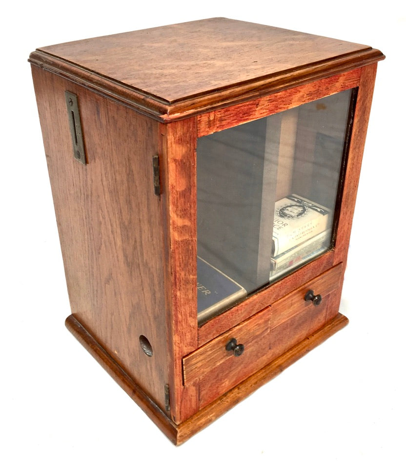 Antique Advertising - Wooden Tabletop Coin Operated Cigarette Vending Machine