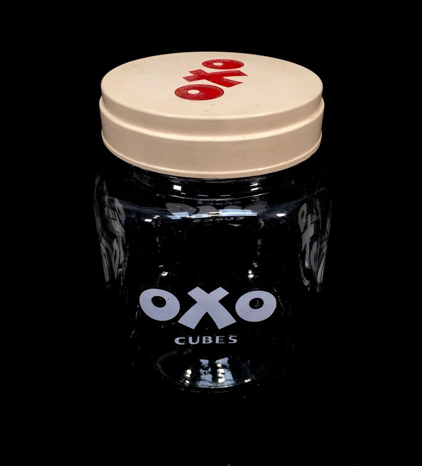 Antique Advertising - 1950s OXO Cubes Glass Shop Jar / Kitchenalia Storage Pot