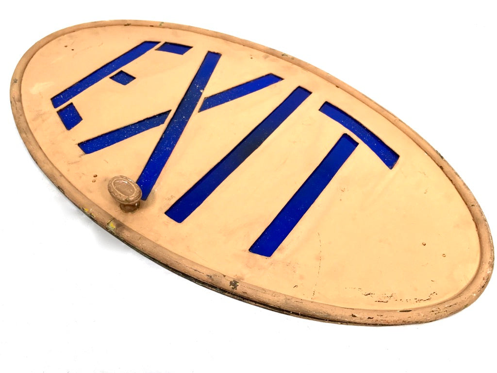 Antique Art Deco Reclaimed / Salvaged Building / Door Exit Sign / Blue c.1930