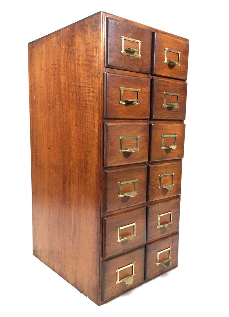 Antique 20th Century Large Wooden Index Card Drawer Unit Storage Cabinet c.1930