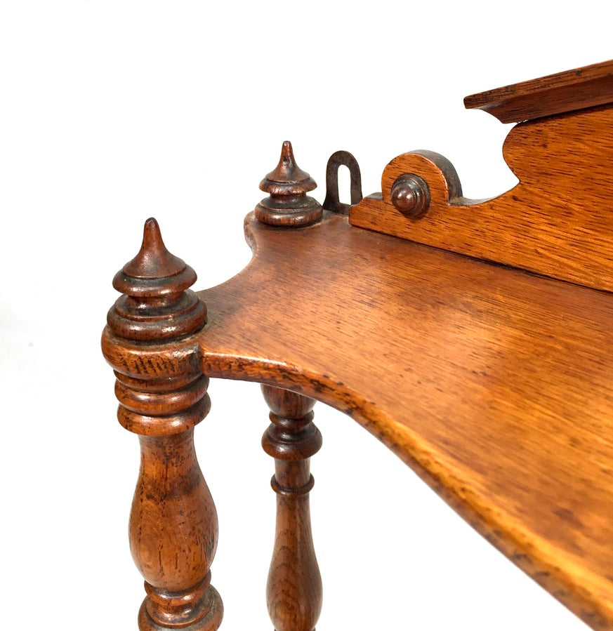 Antique Wooden Hand Carved Arts & Crafts Wall Hanging Display Shelf Rack c.1920