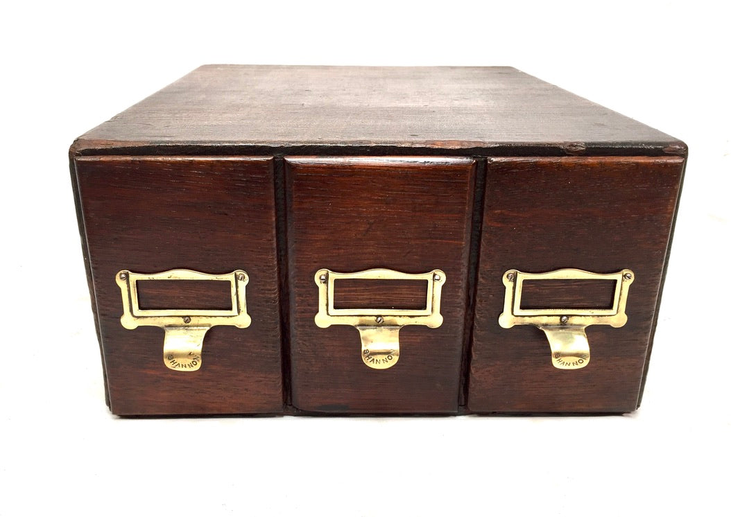 Antique 20th Century Tabletop Wooden "Shannon" Index Card Filing Drawer Box Unit