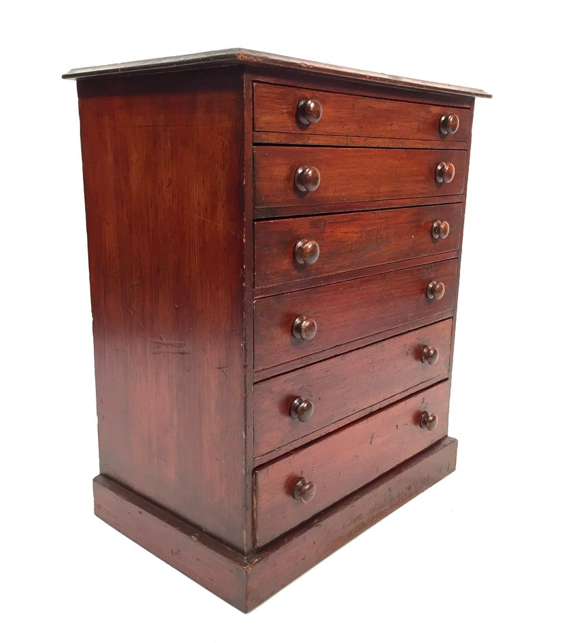 Antique Victorian Tabletop Wooden Chest of Collectors Drawers Storage Box c.1890