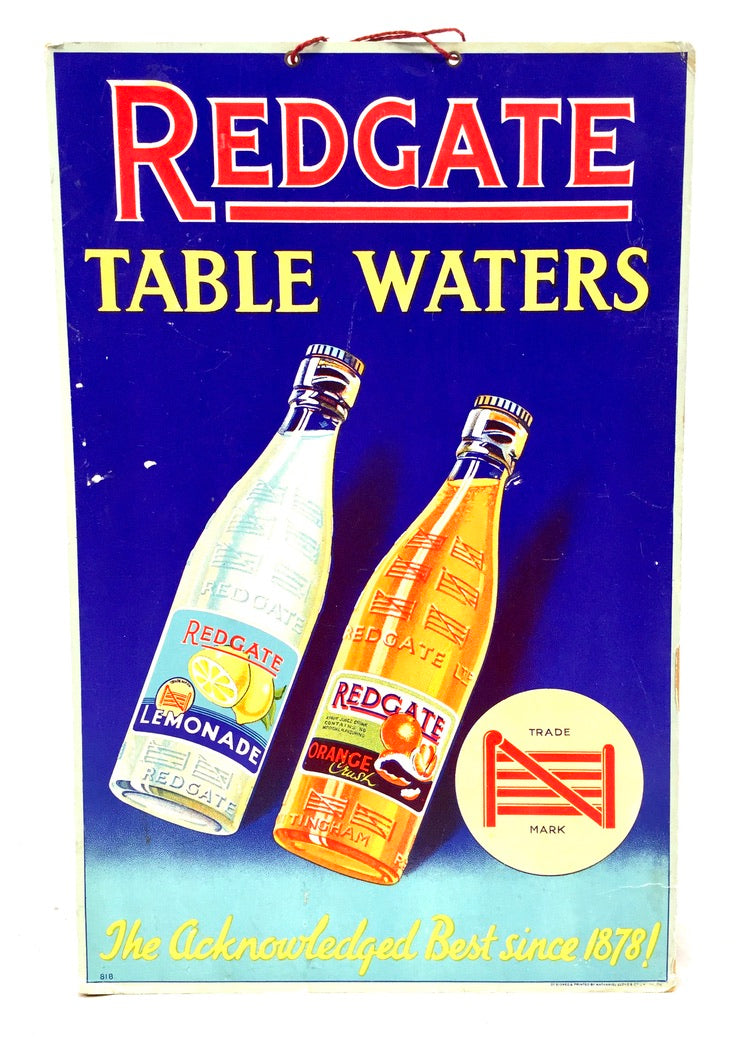 Antique Advertising - Redgate Table Waters Shop Display Showcard Sign c.1940