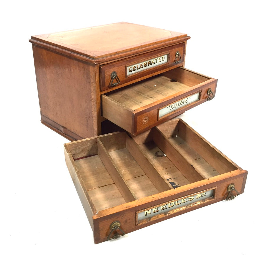 Antique Haberdashery Tabletop Shop Display Needle Box / Display Cabinet Drawers