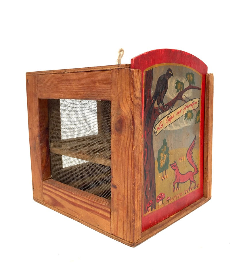 Antique Wooden Hand Painted French Cheese Box / Fromager / Garde Manger & Board