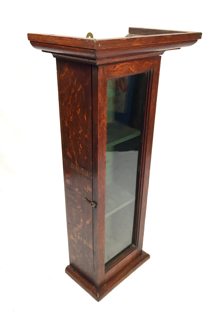 Antique Wooden Oak Glass Shop Wall Display Cabinet / Collectors Unit c.1910