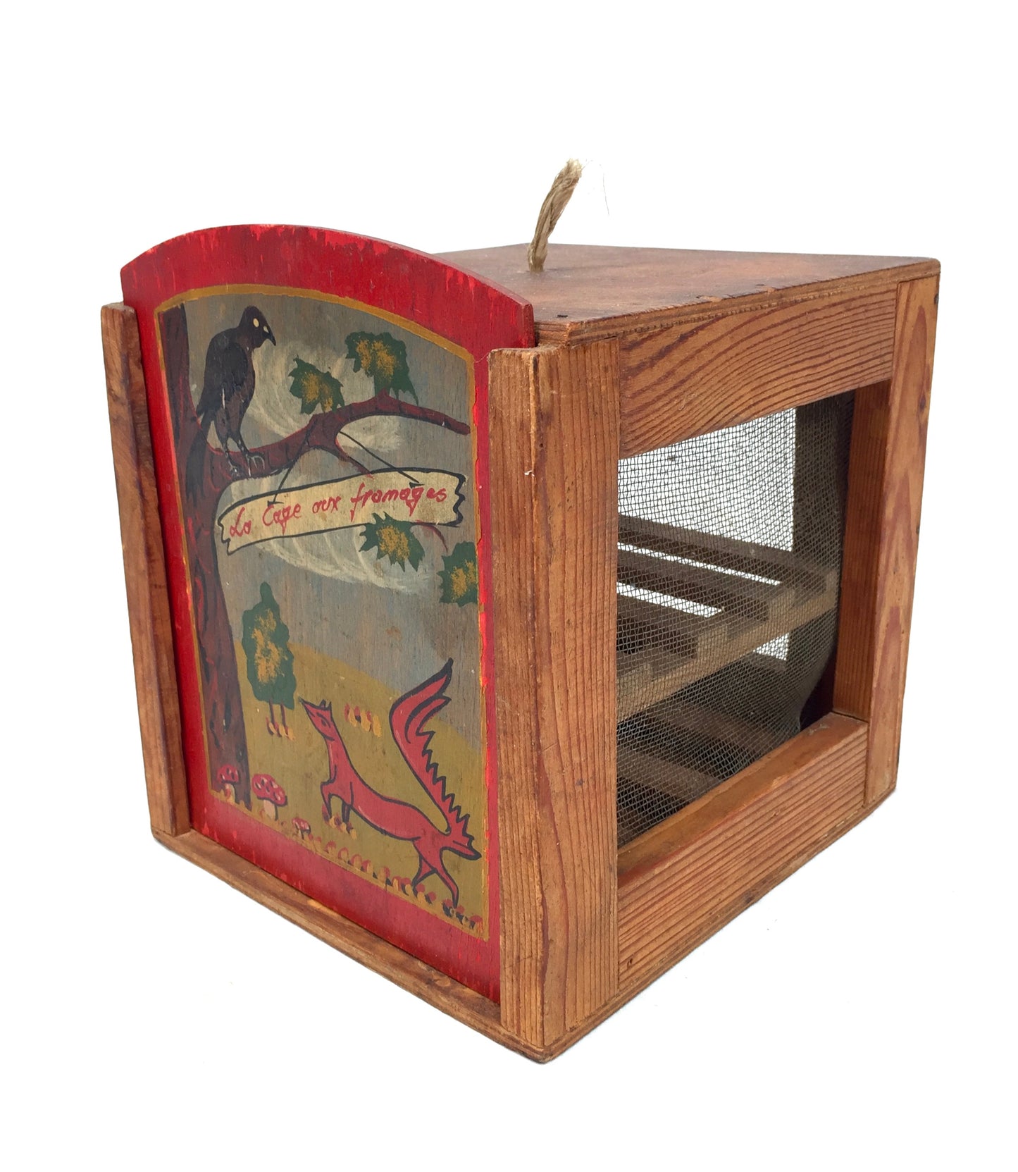 Antique Wooden Hand Painted French Cheese Box / Fromager / Garde Manger & Board