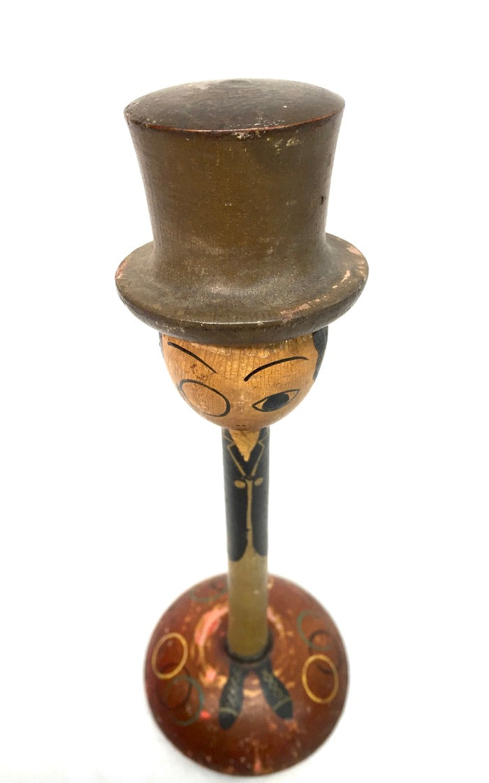 Antique Wooden Hand Painted Tabletop Hat Stand / Top Hat Figurine& c.1920