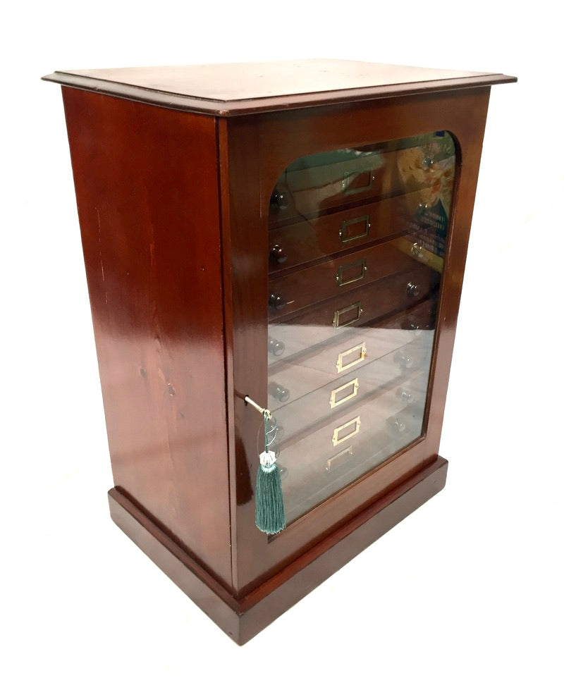 Antique Victorian Mahogany & Glass Specimen Collectors Filing Drawer Cabinet