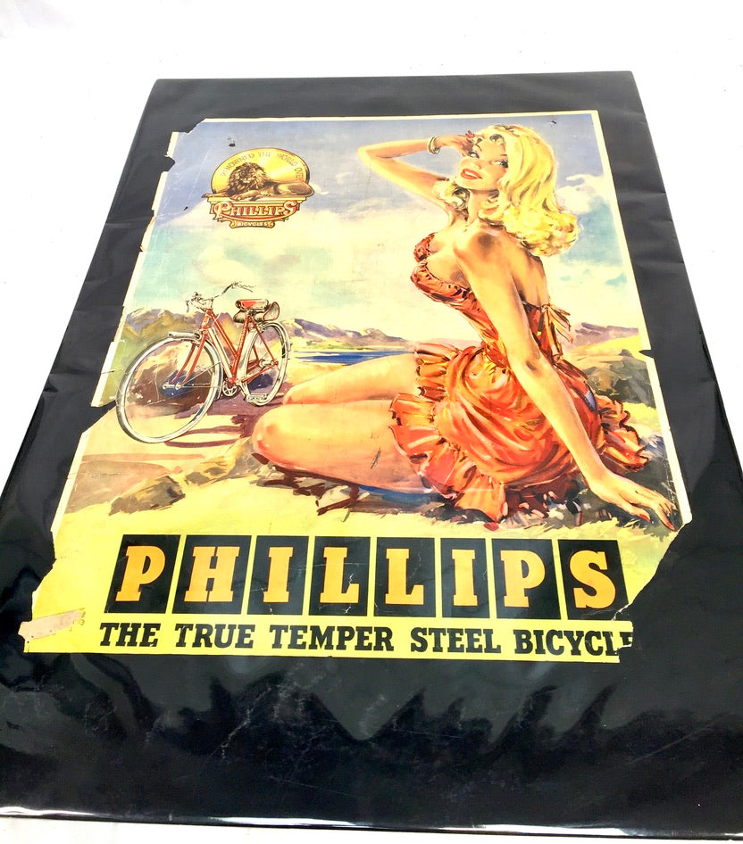 Antique Advertising - 20th Century Phillips Cycles Promotional Poster Sign c1950