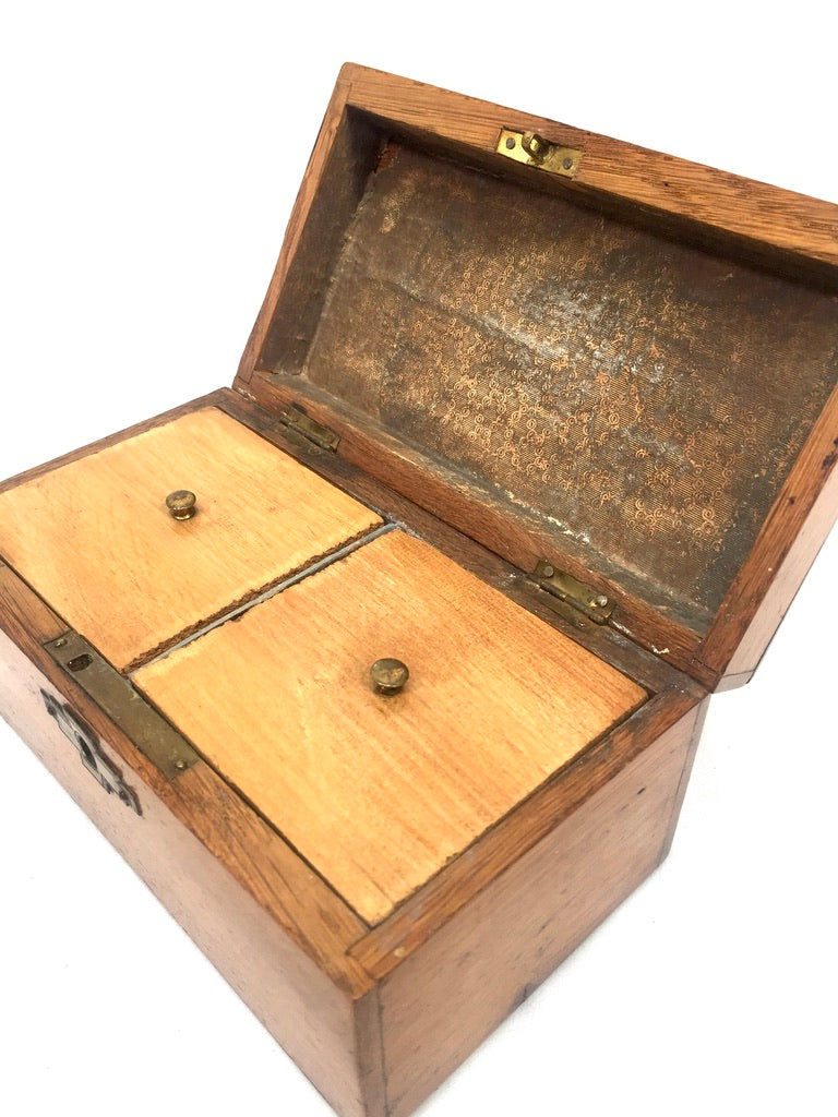 Antique 19th Century Wooden Double Compartment Tea Caddy with Key & Working Lock