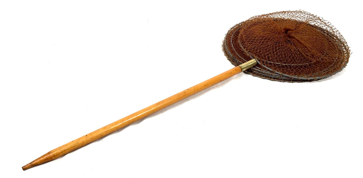 Antique Angling Multi-ringed Mesh Fish Trap / Keepnet On Wooden Pole Handle