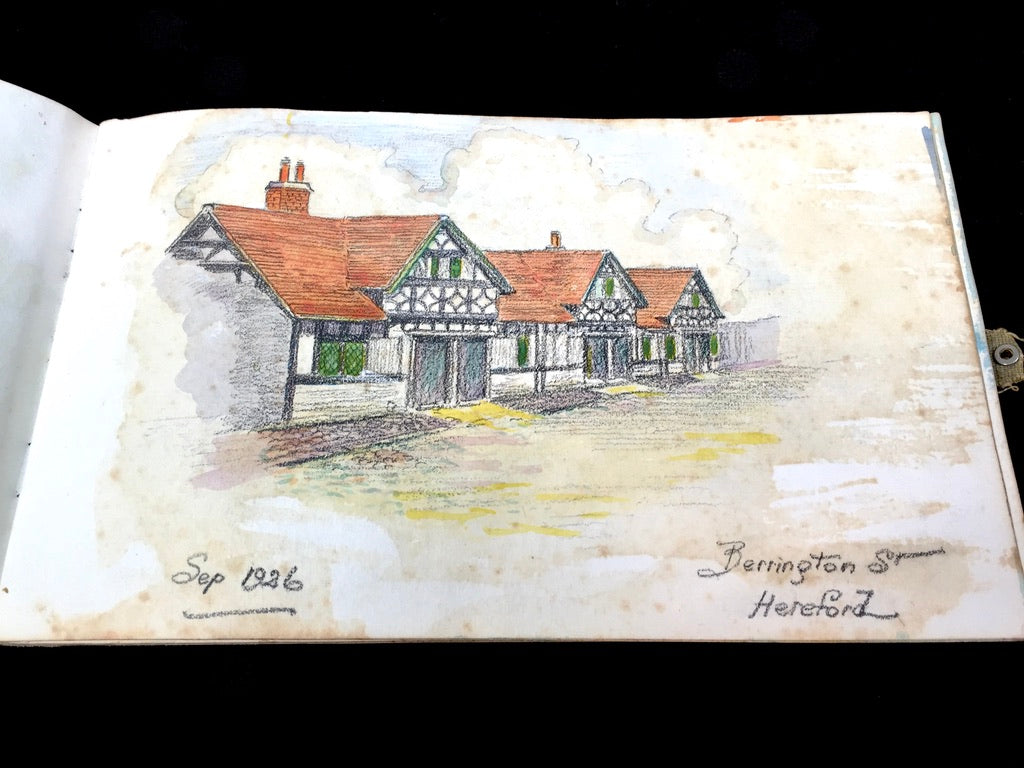 Antique 1920s Personal Artist Sketch Book Art Album Diary Drawings Watercolours