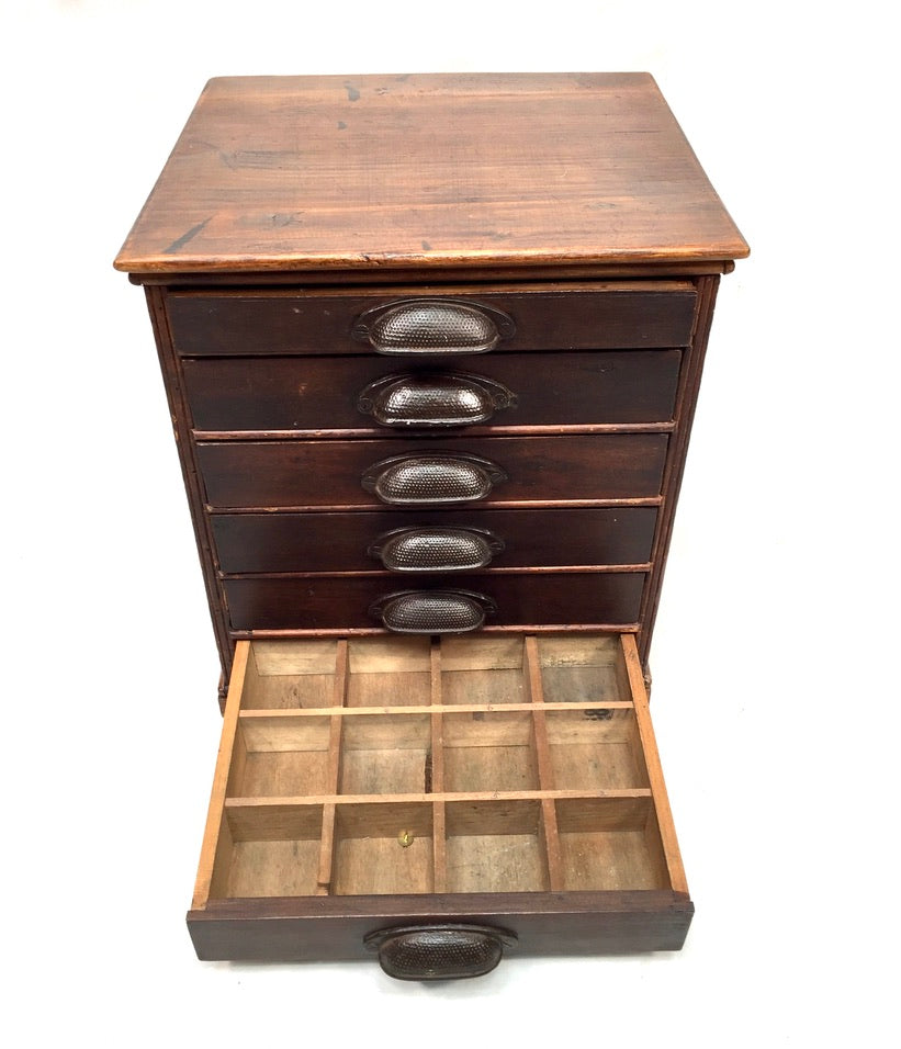 Antique Tabletop Wooden Chest of Collectors Drawers / Printers Storage Box c1900