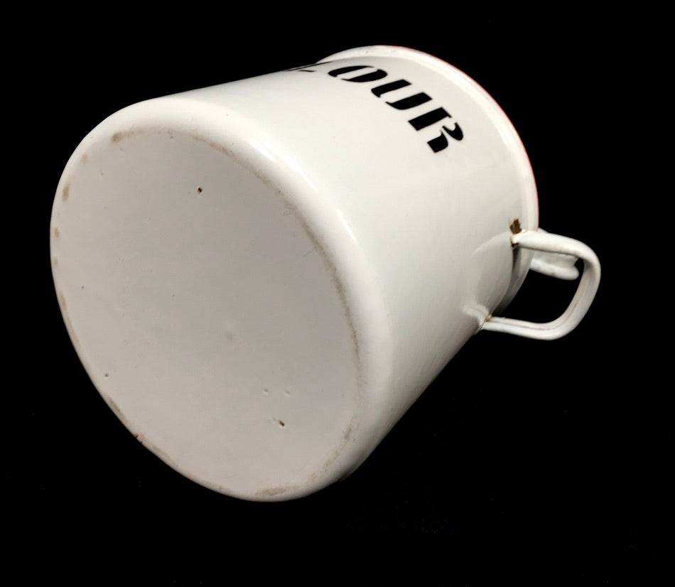 Antique Kitchenalia - White & Red Enamel Flour Bin with Lid Storage Box c.1950