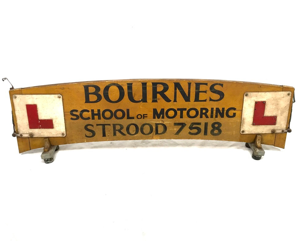 Antique Advertising Strood Motor School Learner Car Mounted Wooden Display Sign