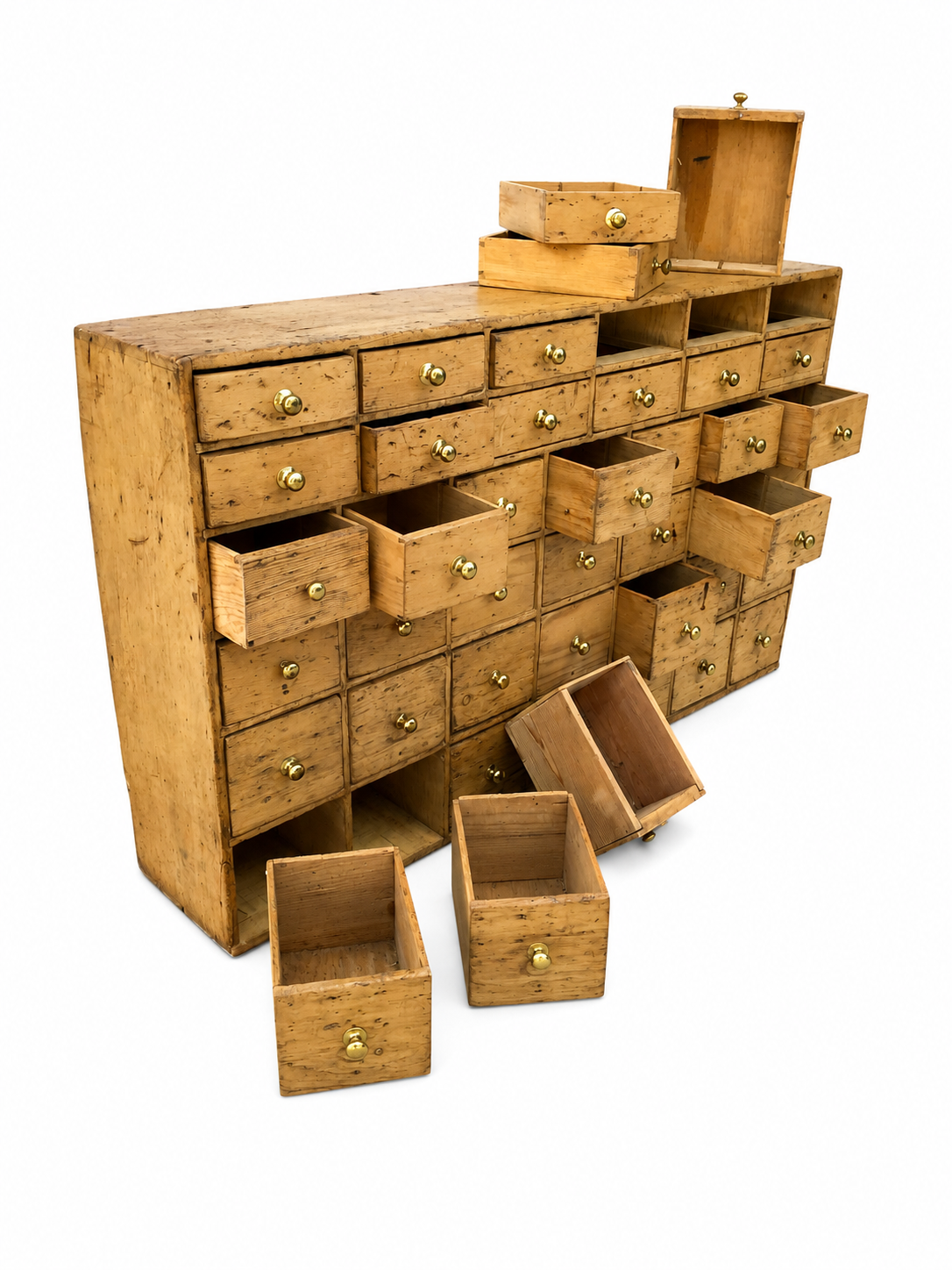 Antique 19th Century Large Wooden Pine Apothecary Style Chest of Drawers Cabinet