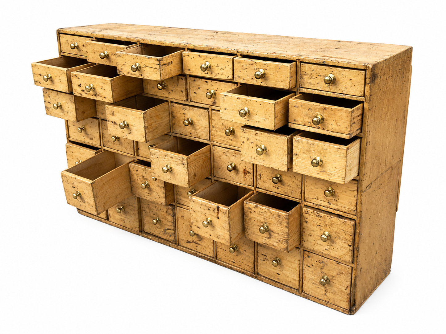 Antique 19th Century Large Wooden Pine Apothecary Style Chest of Drawers Cabinet