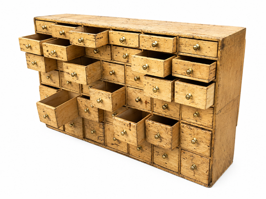 Antique 19th Century Large Wooden Pine Apothecary Style Chest of Drawers Cabinet