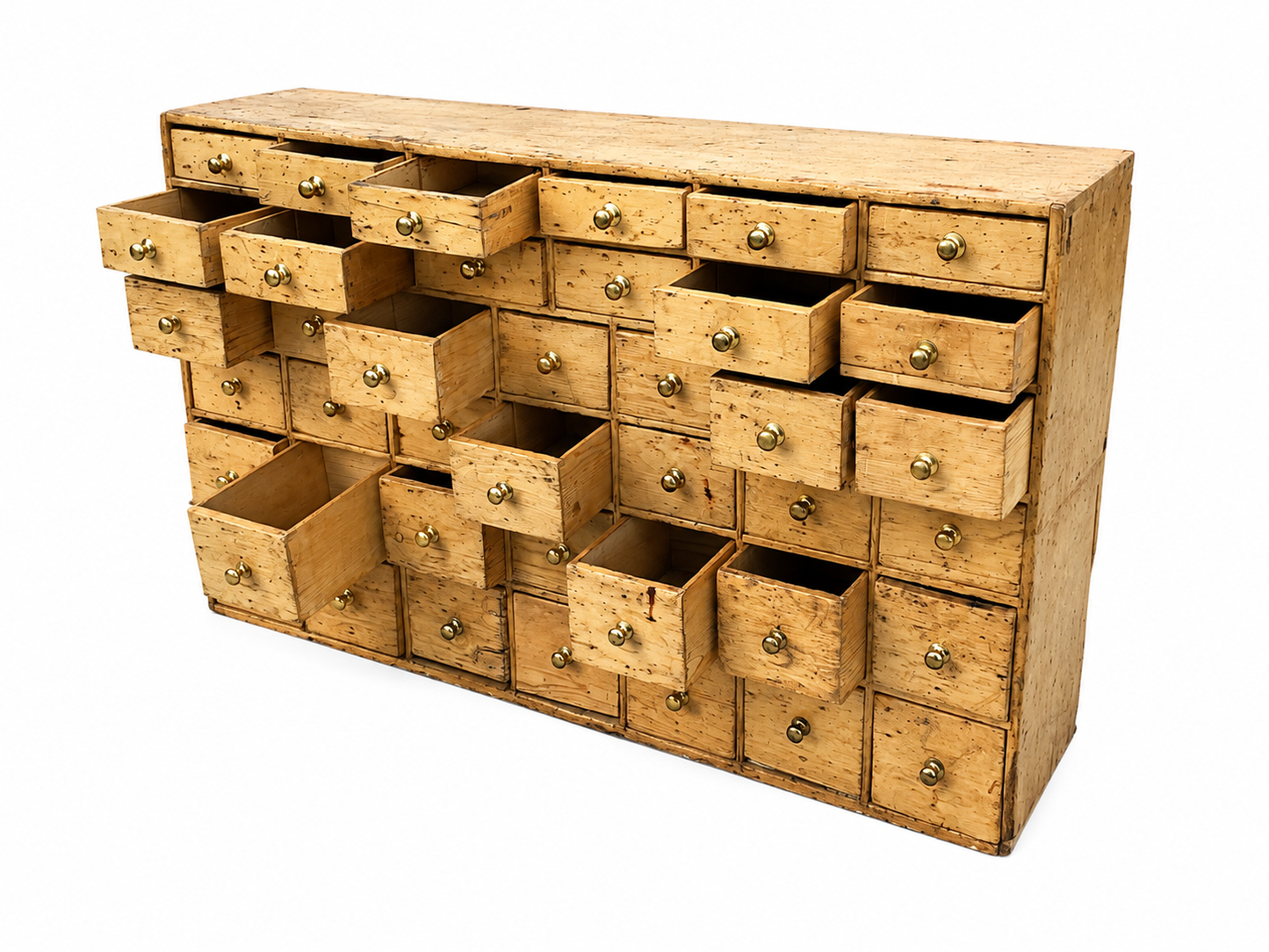 Antique 19th Century Large Wooden Pine Apothecary Style Chest of Drawers Cabinet