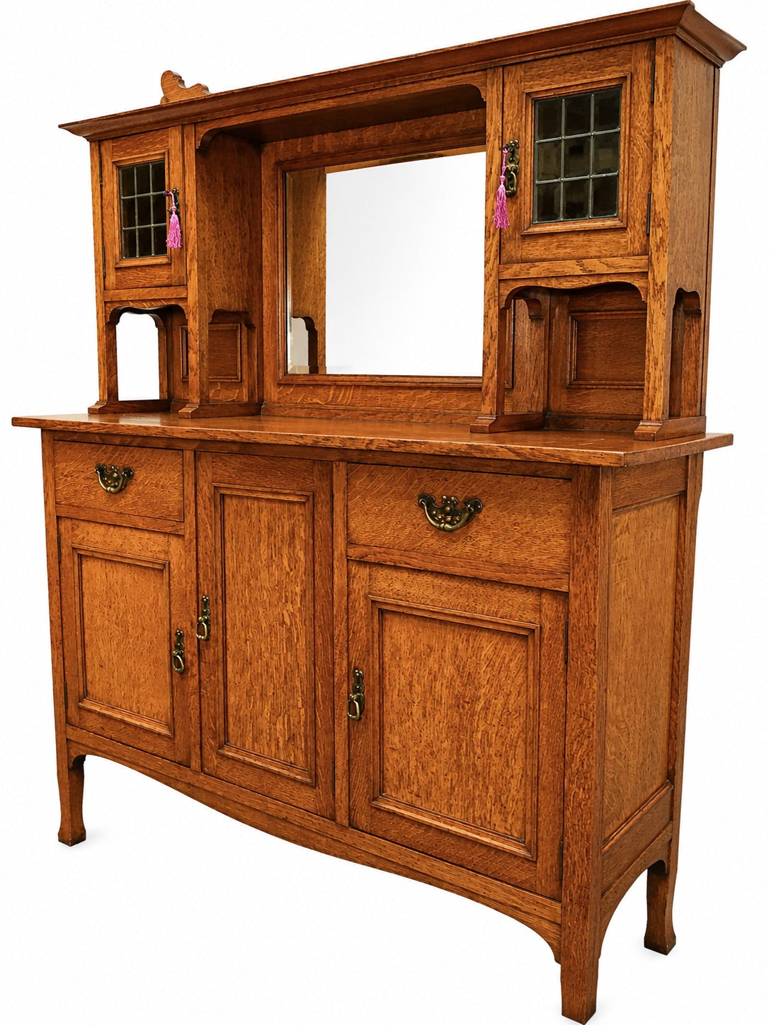 Antique Oak Wooden Arts & Crafts Dresser Storage Cabinet Cupboard with Key c1900