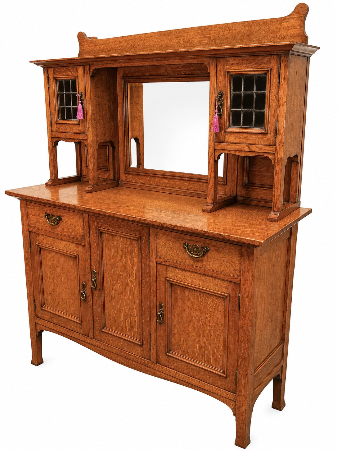 Antique Oak Wooden Arts & Crafts Dresser Storage Cabinet Cupboard with Key c1900