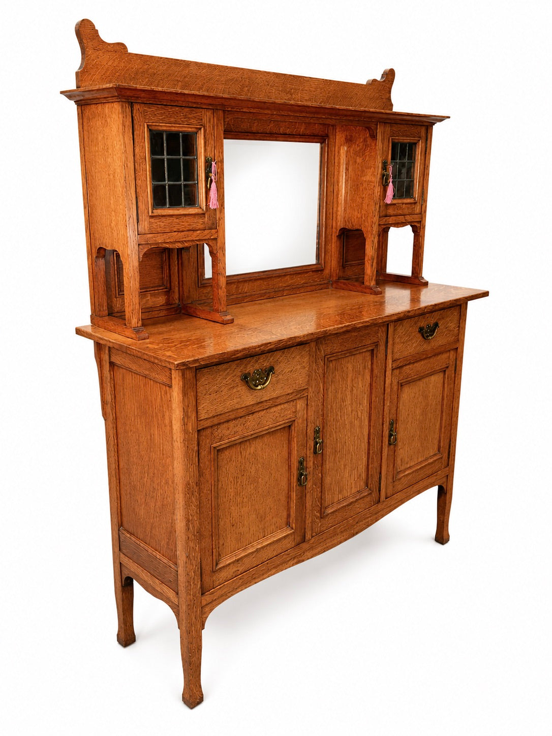 Antique Oak Wooden Arts & Crafts Dresser Storage Cabinet Cupboard with Key c1900
