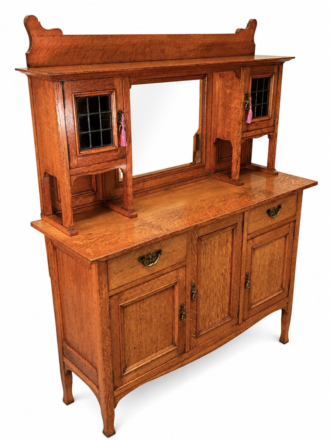 Antique Oak Wooden Arts & Crafts Dresser Storage Cabinet Cupboard with Key c1900