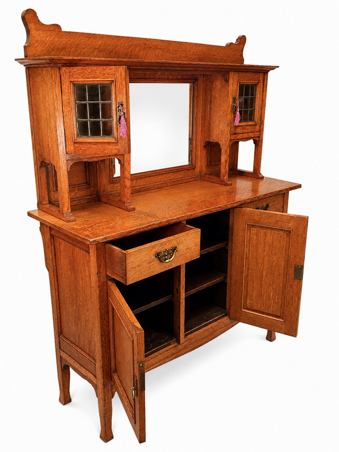 Antique Oak Wooden Arts & Crafts Dresser Storage Cabinet Cupboard with Key c1900