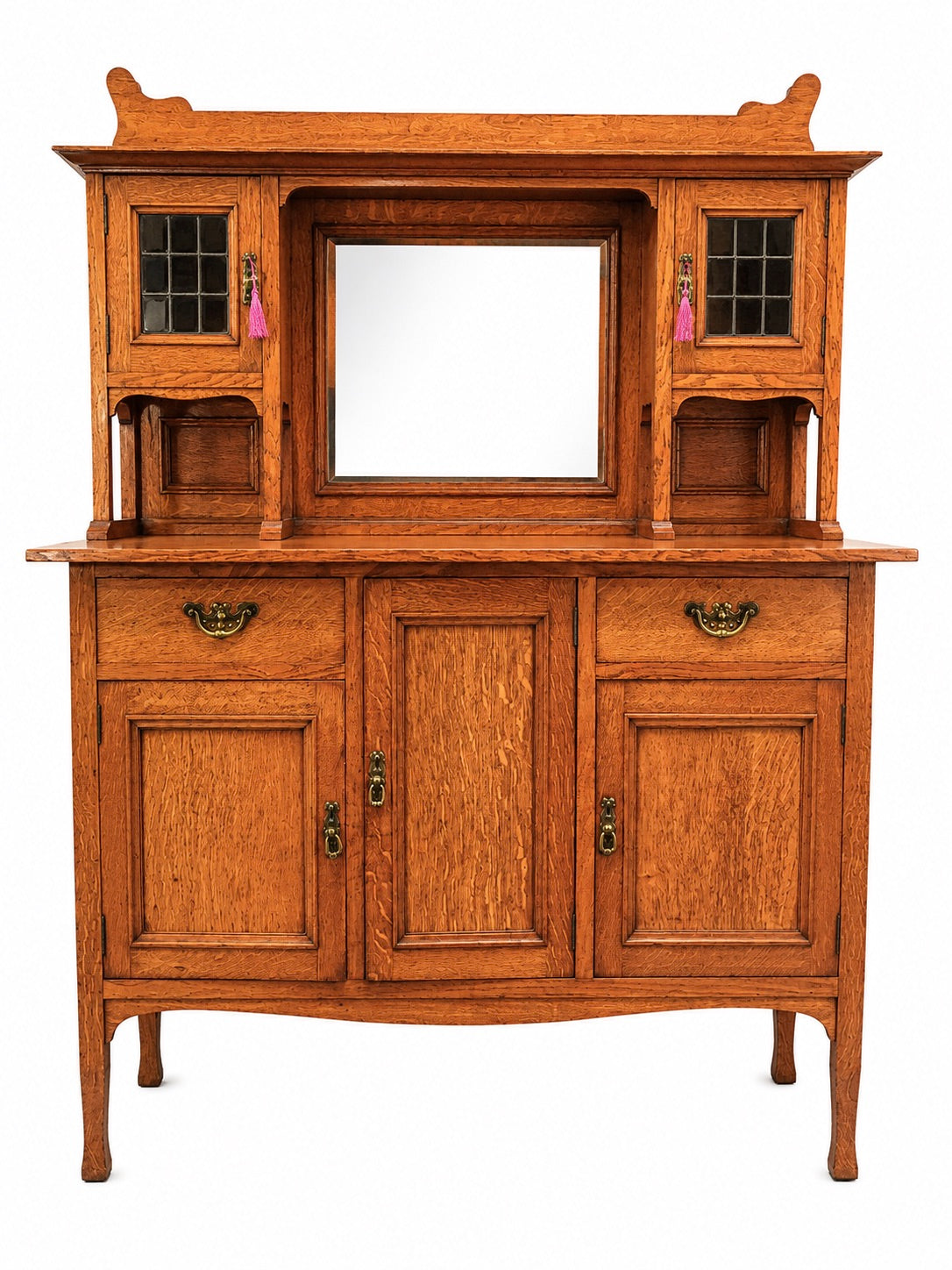 Antique Oak Wooden Arts & Crafts Dresser Storage Cabinet Cupboard with Key c1900