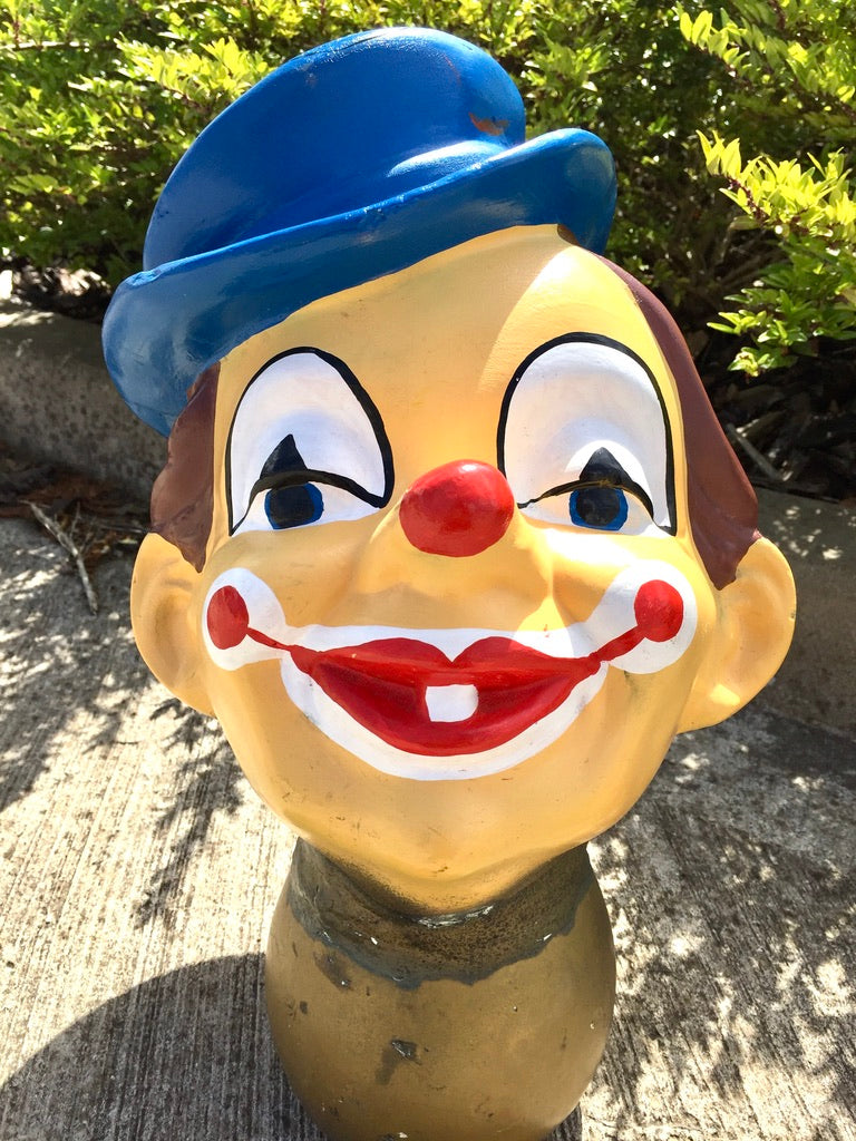 Vintage 20th Century Hand Painted Whimsical Clown Head / Large Circus Sculpture