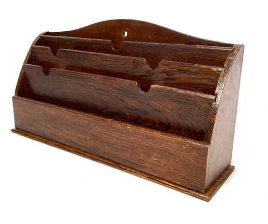 Antique Wooden Oak Desktop Letter Rack / Stationery Holder / Mid 20th Century