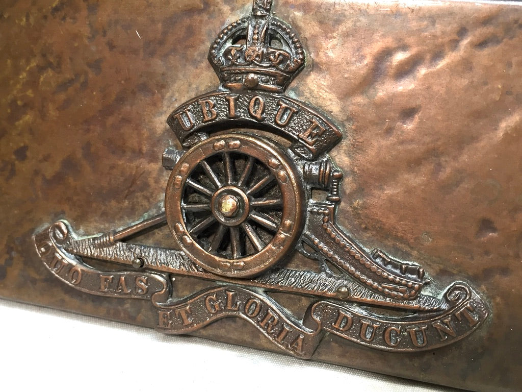 Antique Early 20th Century Pair of Copper Front & Wooden Military War Frames