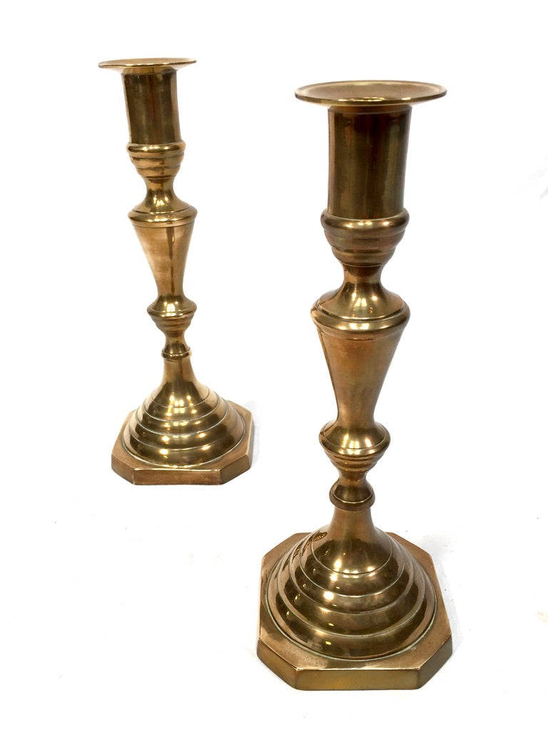 Antique Matching Pair Of 20th Century Brass Candle Stick Holders