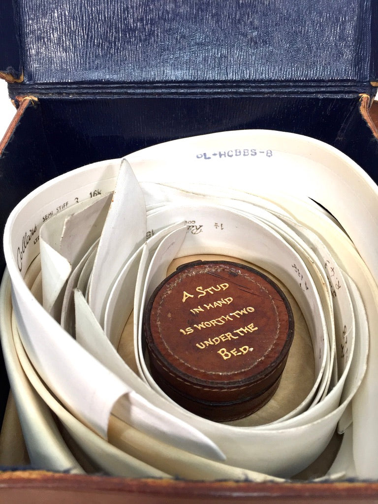 Antique Gentlemen's Leather Bound Collar Box and Stud Box with Contents c.1920
