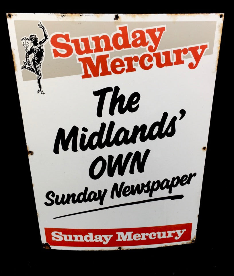 Antique Advertising - The Midlands Own Sunday Newspaper Enamel Sign / Large
