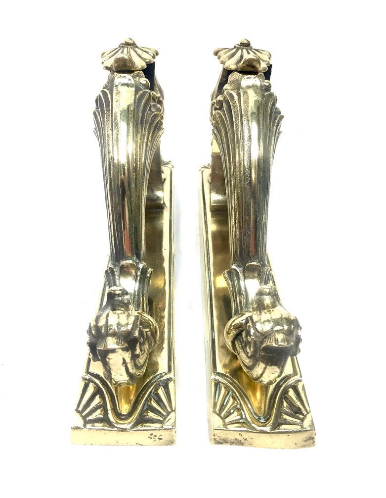 Antique Pair of French Rocco Style Brass Curtain Pole Holders or Door Handles
