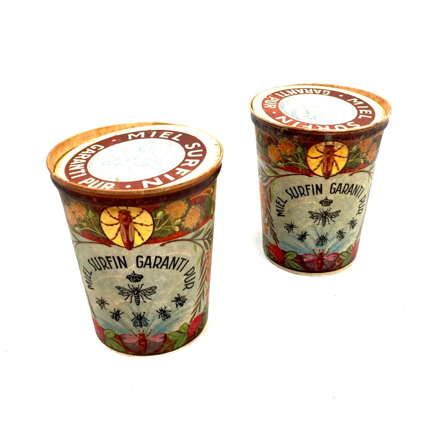 Antique Advertising - Pair of Waxed Card French Honeypots Shop Display Pots
