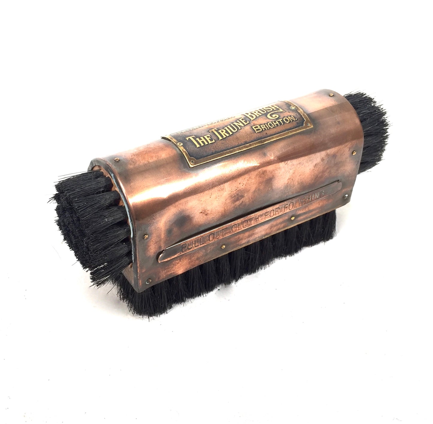 Antique Advertising - Copper The Truine Brush Brighton Shoe Shine Brush & Cloth