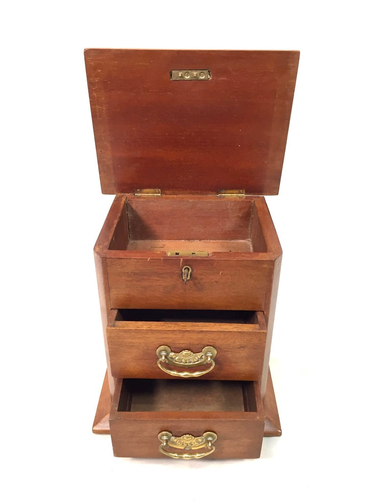 Antique Tabletop Wooden Chest of Drawers / Storage Box / Cabinet with Key