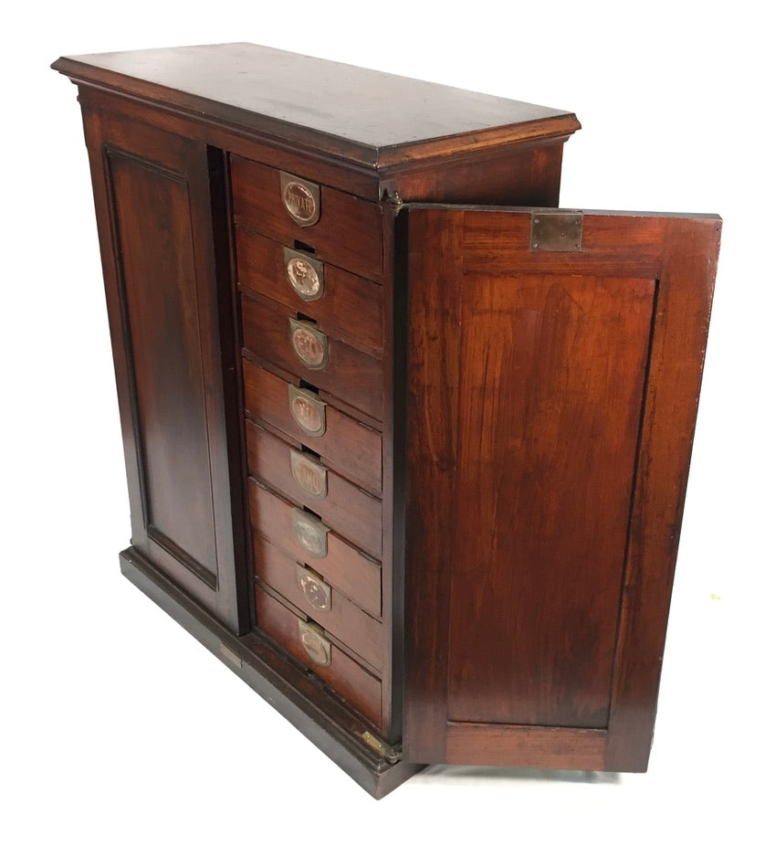 Antique Wooden Amberg's Patent Filing Cabinet Letter File Storage Chest with Key