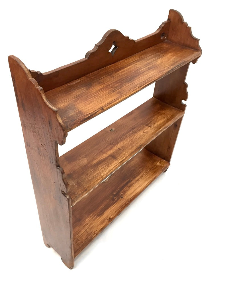 Antique Wooden Arts & Crafts 1920s Wall Hanging Shelf Display Unit / Open Back
