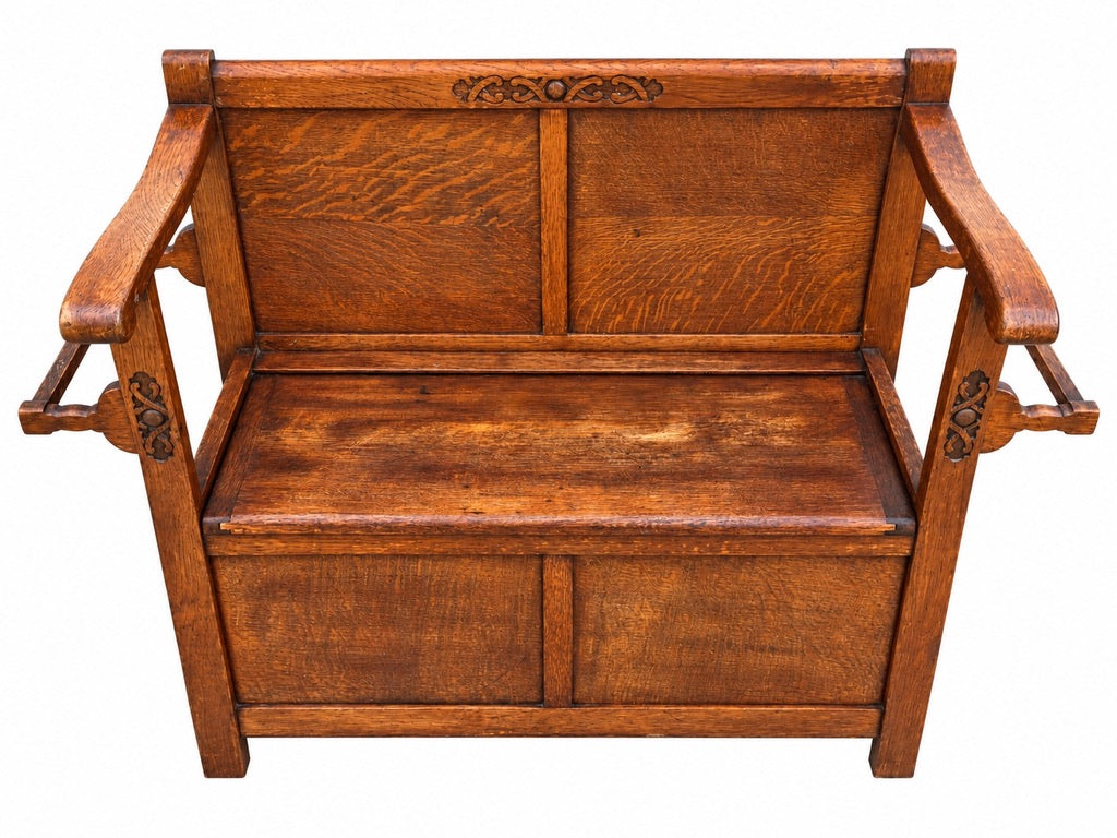 Antique Early 20th Century Oak Wooden Entrance Hall Monks Bench / Storage Seat