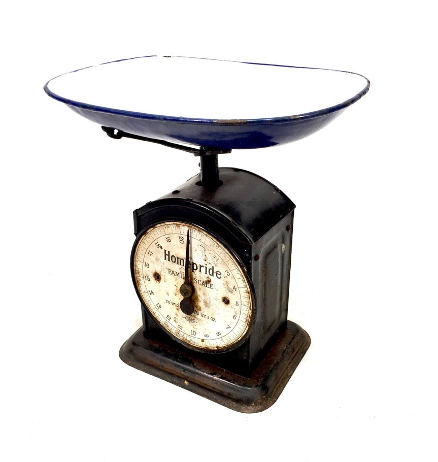 Antique Advertising - Cast Iron & Enamel Pan Homepride Kitchen Scales c.1930