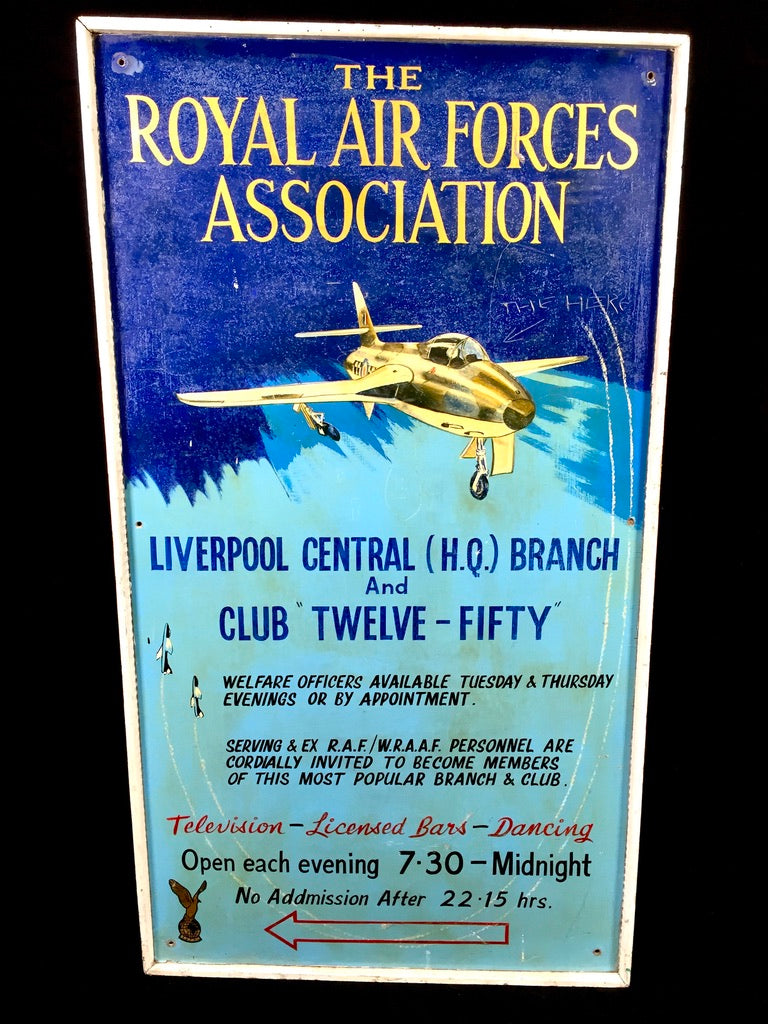 Antique Advertising Sign for the Liverpool RAF Association Royal Air Force c1970