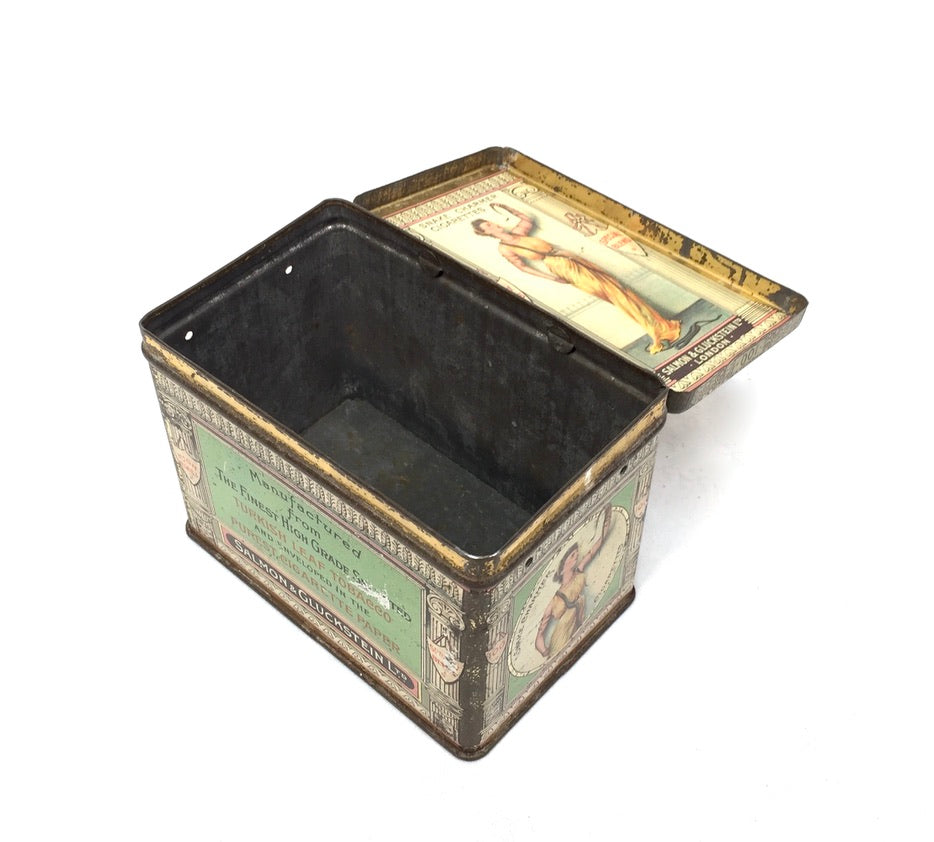 Antique Salmon and Gluckstein 100 Snake Charmer Cigarette Tin / RARE Large Size